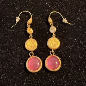 Rivka Friedman Elegant 18 Karat Gold Clad and Pink Dangle Earrings